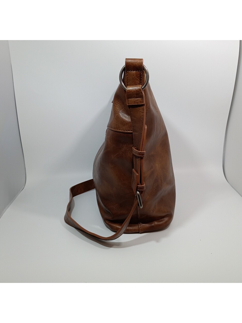 Joy Susan Vegan Leather Hobo Bucket Bag Cognac Brown Purse Handbag Boho - Picture 4 of 13